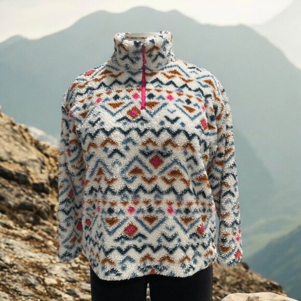 Eddie Bauer Womens XL Aztec Fleece Pullover Sweater‎ Half-Zip Cozy Multicolor